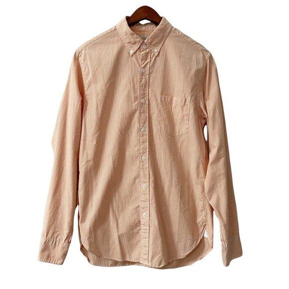 J. Crew 2-Ply 100% Cotton Orange Gingham Button Down Shirt Men's Size Small - Picture 1 of 6